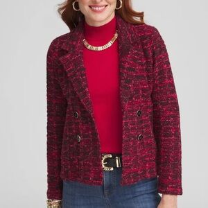 Chico's Tweed‎ Double-Breasted Boxy Sweater Blazer Red Allure XL